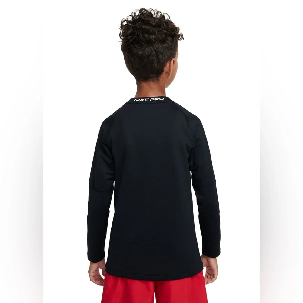 Nike Boys Pro Warm Dri-Fit Long Sleeve Training Top in Black| Size: L